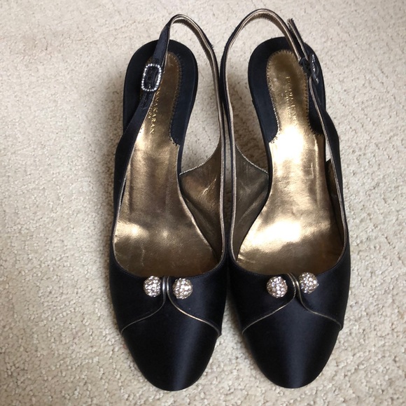 DKNY black satin formal slingback heels - Picture 1 of 7